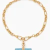 Aquamarine Enamelled Giant Gold T-bar on Watch Clipt Necklace