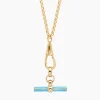 Aquamarine Enamelled Gold T-bar on Belcher Clipt Necklace
