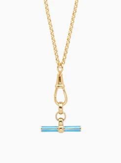 Aquamarine Enamelled Gold T-bar on Belcher Clipt Necklace