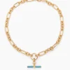 Aquamarine Enamelled Small Gold T-bar on Clipt Watch Chain Necklace