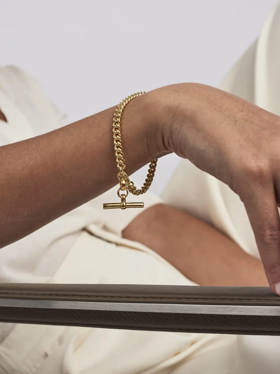 Baby Gold Curb Link Bracelet with T-Bar