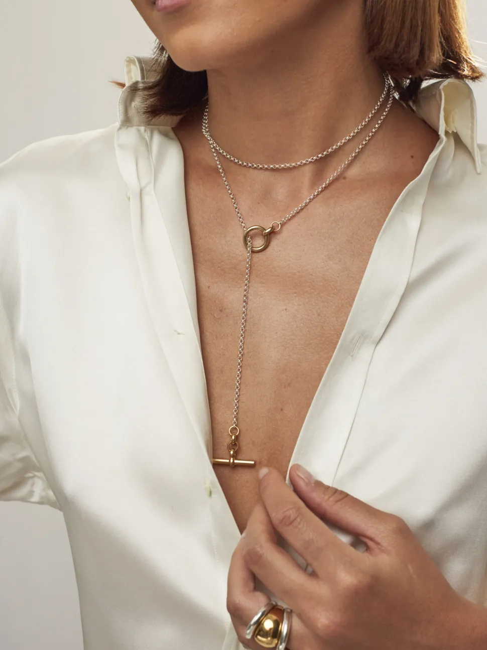 Fine Silver and Gold Lariat Necklace