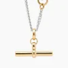 Giant Gold T-Bar On Gold T-Bar Clasp Silver Curb Chain