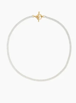 Giant Gold T-Bar On Gold T-Bar Clasp Silver Curb Chain