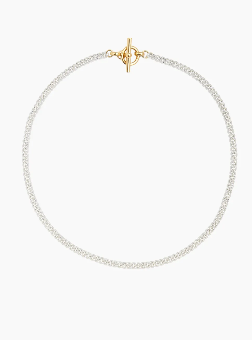 Giant Gold T-Bar On Gold T-Bar Clasp Silver Curb Chain