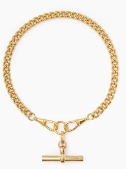 Giant Gold T-bar on Large Curb Clipt Necklace