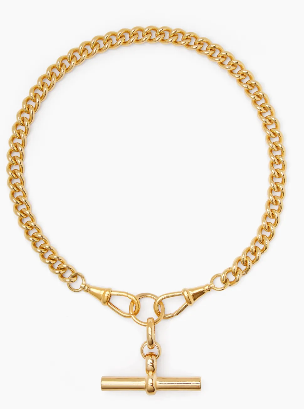 Giant Gold T-bar on Large Curb Clipt Necklace