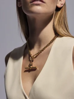 Giant Gold T-bar on Large Curb Clipt Necklace