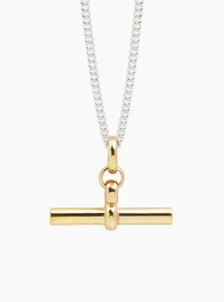 Giant Gold T-Bar on Silver Curb Chain