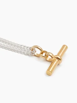 Giant Gold T-Bar on Silver Curb Chain