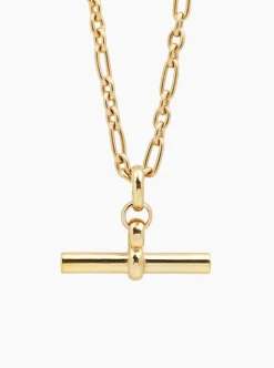 Giant Gold T-Bar On Tiny Watch Chain Necklace