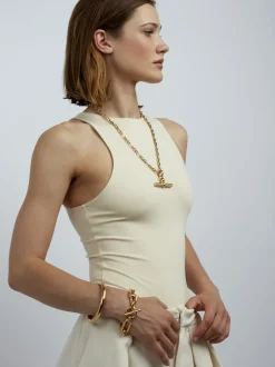 Giant Gold T-Bar On Tiny Watch Chain Necklace