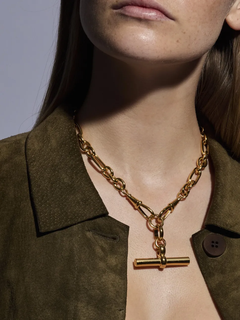 Giant Gold T-bar on Watch Clipt Necklace