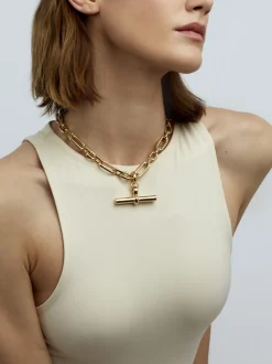 Giant Gold T-Bar Watch Chain Necklace