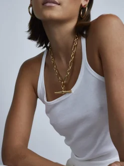 Giant Gold T-Bar Watch Chain Necklace
