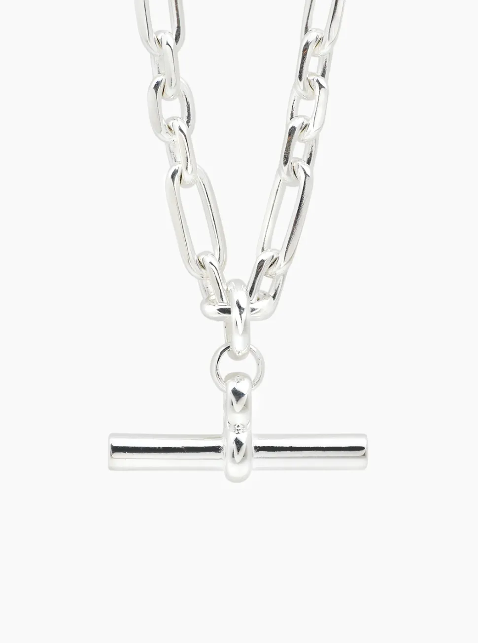 Giant Silver Plated T-Bar Watch Chain Necklace