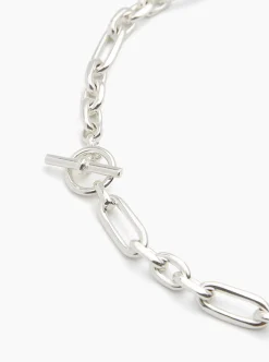 Giant Silver Plated T-Bar Watch Chain Necklace