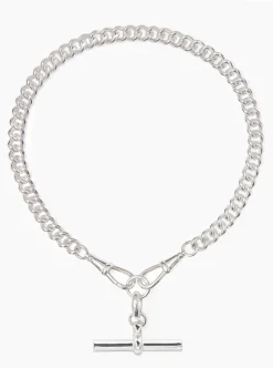 Giant Silver T-bar on Large Silver Curb Clipt Necklace