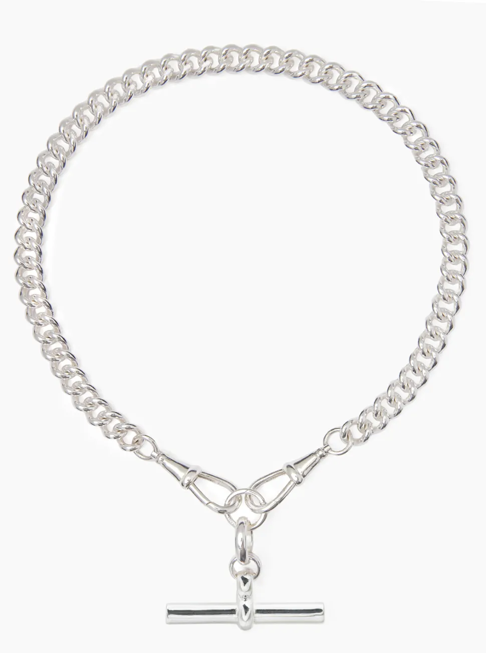 Giant Silver T-bar on Large Silver Curb Clipt Necklace