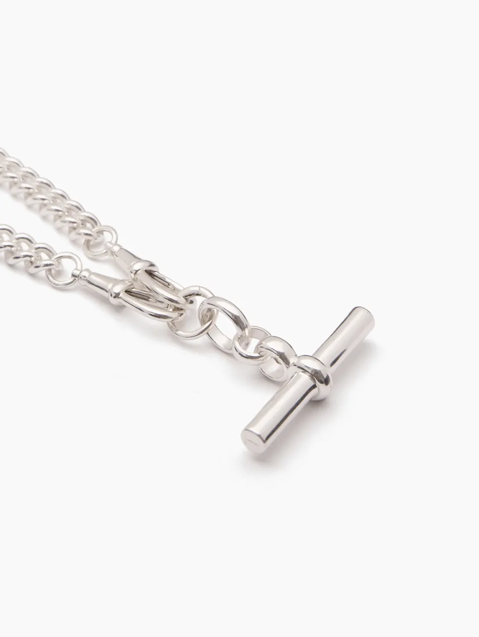 Giant Silver T-bar on Large Silver Curb Clipt Necklace
