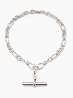 Giant Silver T-bar on Watch Clipt Necklace