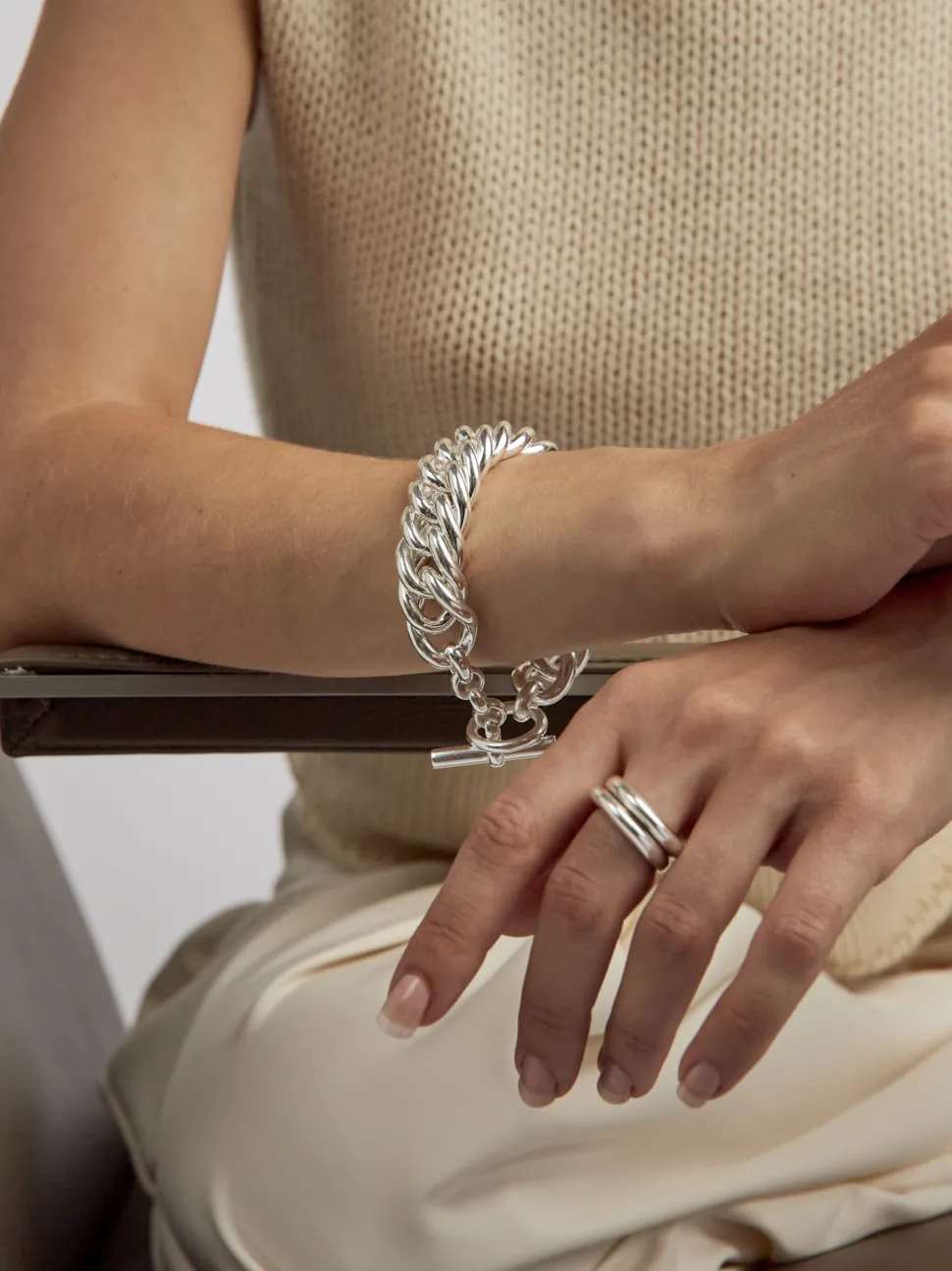 Giant Silver-Plate Curb Link Bracelet