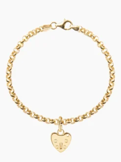 Gold Belcher Bracelet with Gold Padlock Heart