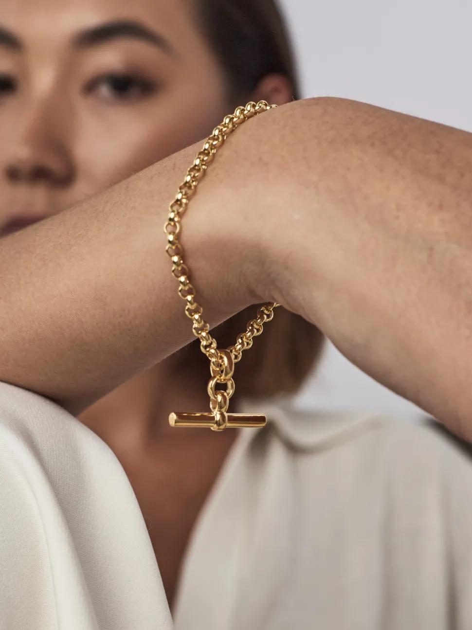 Gold Belcher Bracelet With Gold T-Bar