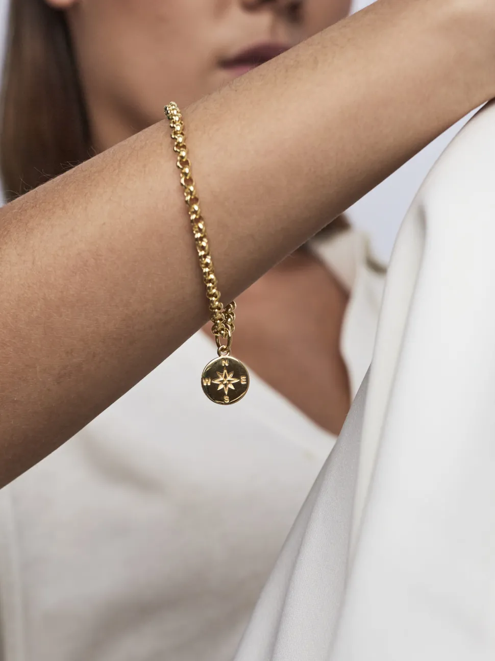 Gold Belcher Bracelet With Compass