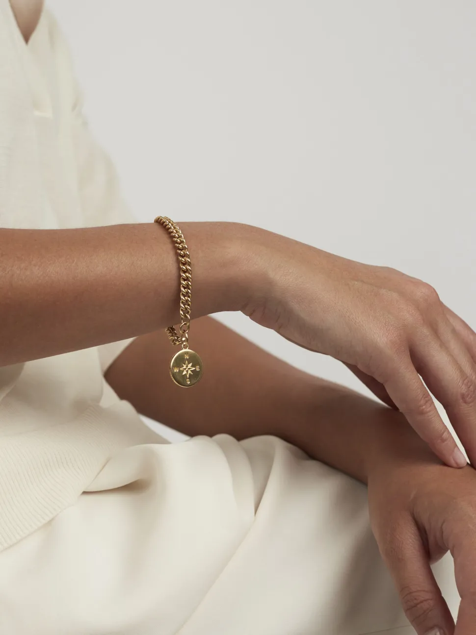 Gold Compass Curb Link Bracelet
