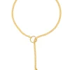 Gold Curb Chain Lariat Necklace