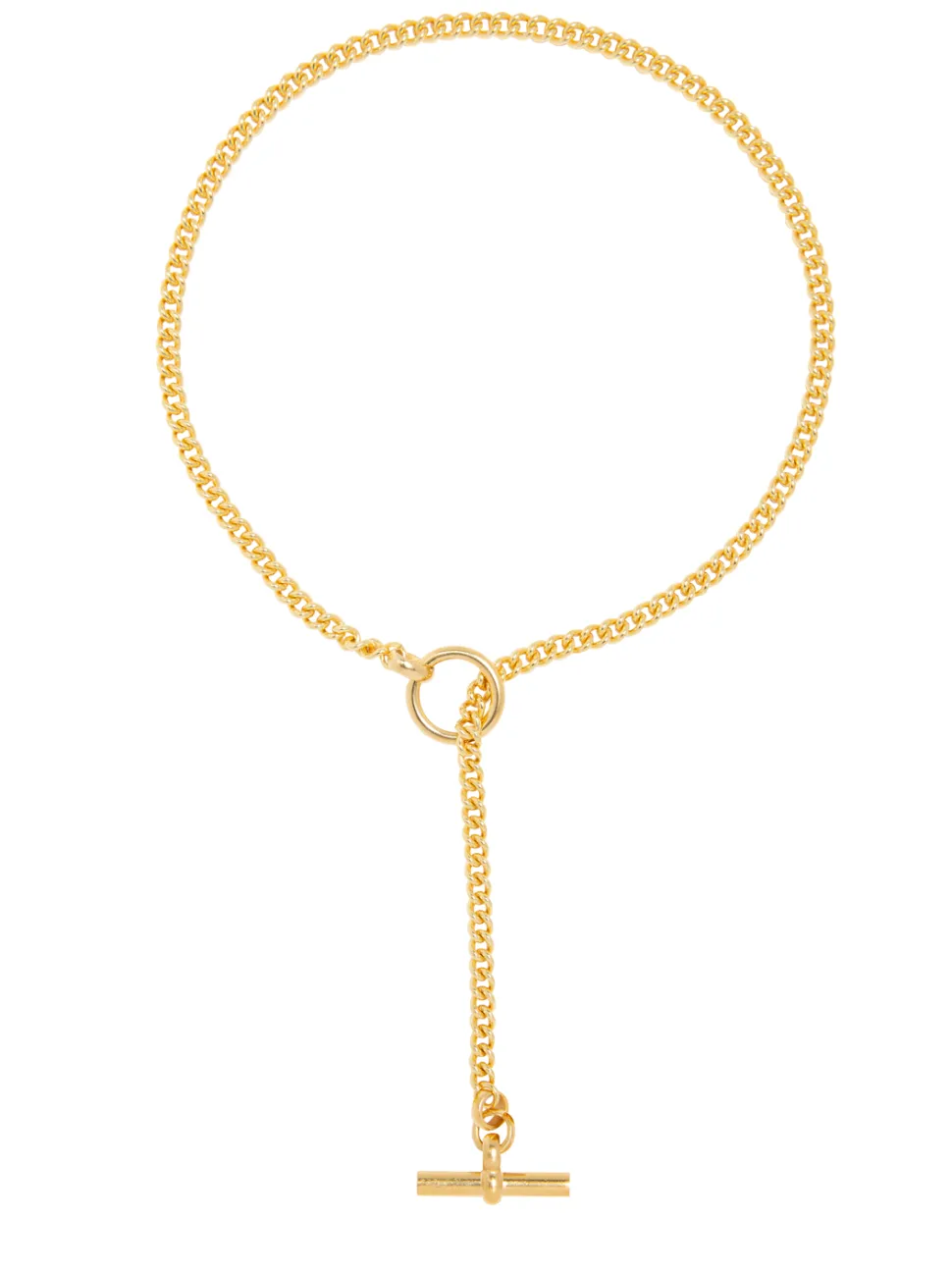 Gold Curb Chain Lariat Necklace