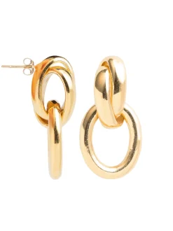 Gold Double Link Stud Earrings
