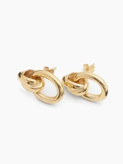 Gold Double Link Stud Earrings
