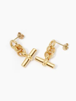 Gold T-Bar Drop Earrings