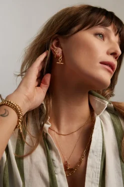 Gold T-Bar Drop Earrings