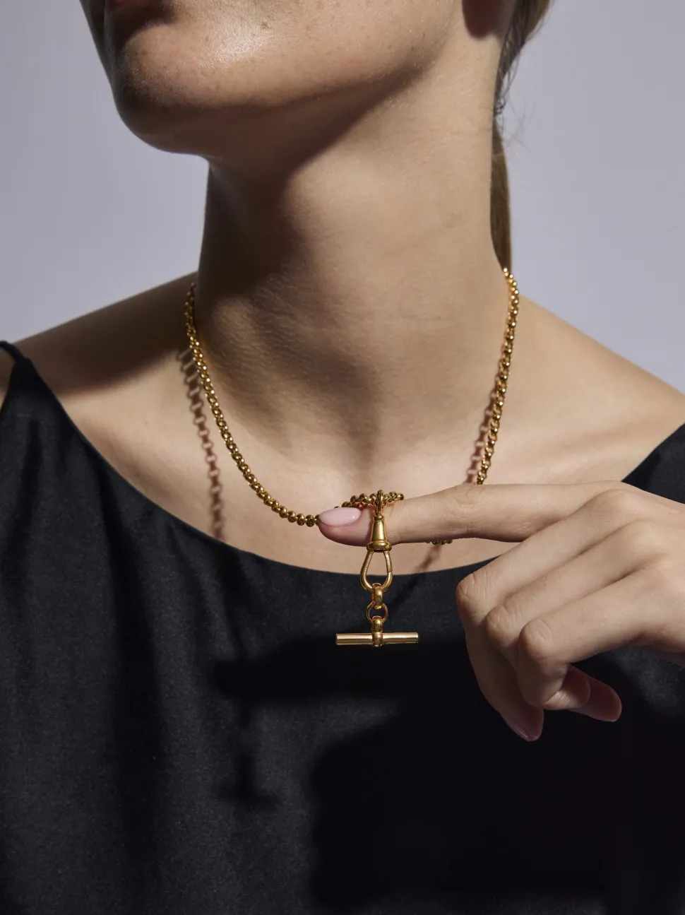 Gold T-bar on Chunky Belcher Clipt Necklace