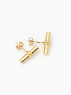 Gold T-Bar Stud Earrings