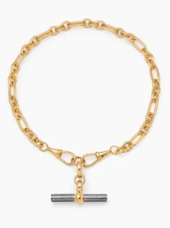 Grey Enamelled Giant Gold T-bar on Watch Clipt Necklace