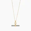 Grey Enamelled Small Gold T-bar on Trace Chain