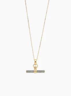 Grey Enamelled Small Gold T-bar on Trace Chain