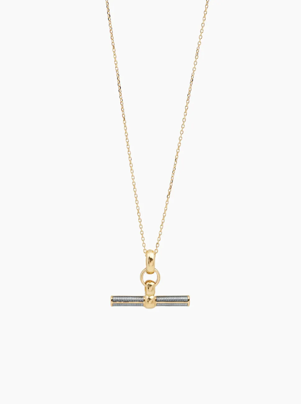 Grey Enamelled Small Gold T-bar on Trace Chain