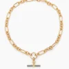 Grey Enamelled Small Gold T-bar on Clipt Watch Chain Necklace