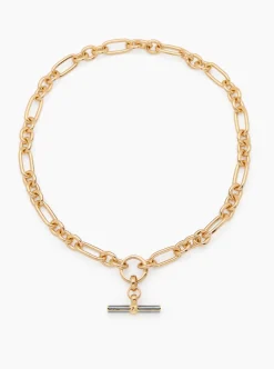 Grey Enamelled Small Gold T-bar on Clipt Watch Chain Necklace