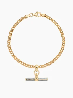 Grey Enamelled Small Gold T-bar on Belcher Bracelet