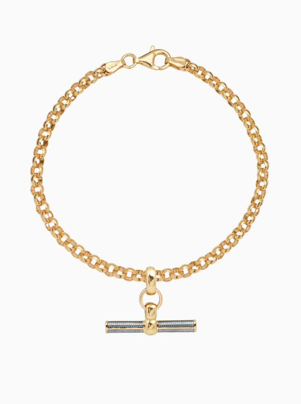Grey Enamelled Small Gold T-bar on Belcher Bracelet
