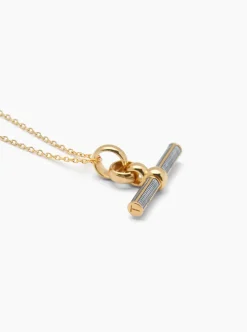 Grey Enamelled Small Gold T-bar on Trace Chain