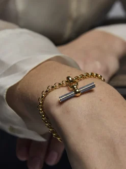 Grey Enamelled Small Gold T-bar on Belcher Bracelet