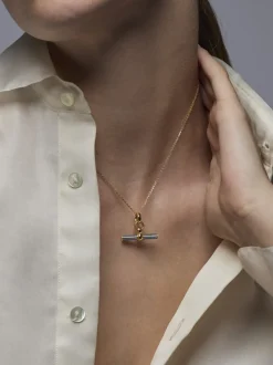 Grey Enamelled Small Gold T-bar on Trace Chain