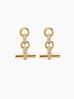 Jewelled Gold T-Bar Drop Earrings